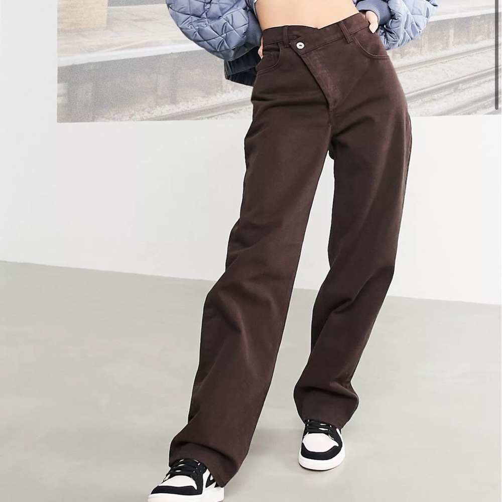 ASOS Collusion asymmetrical waist brown pants